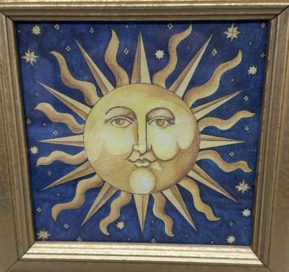 Vtg 90s Mary Beth Zeitz Celestial Sun Art Print 7x7 Gold Frame Y2K Whimsigoth - Picture 5 of 16